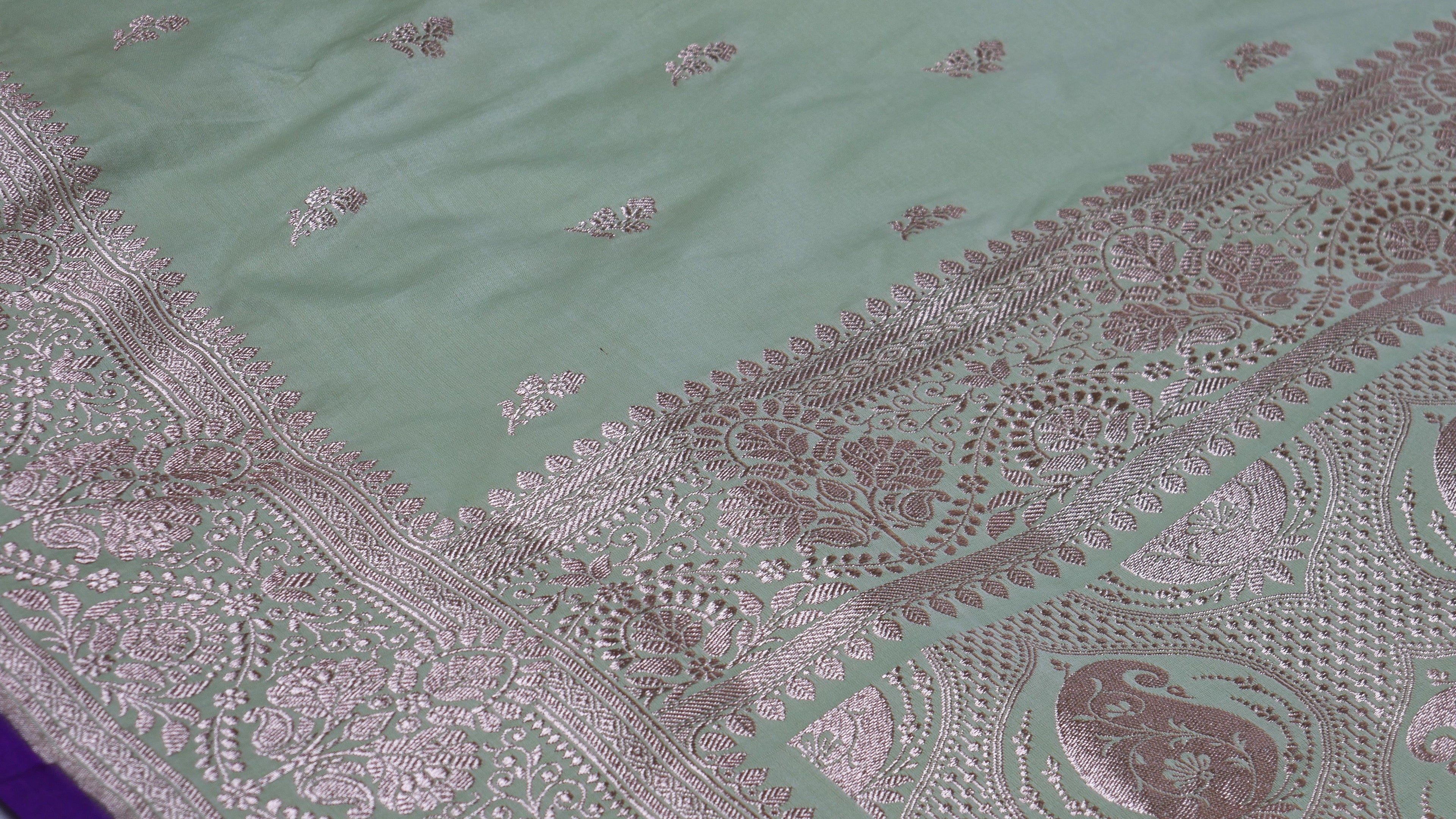 Banarasi Dusty Green Katan Satin Silk Saree