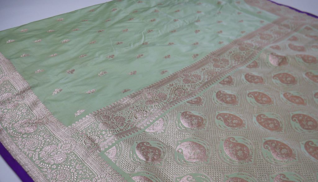 Banarasi Dusty Green Katan Satin Silk Saree