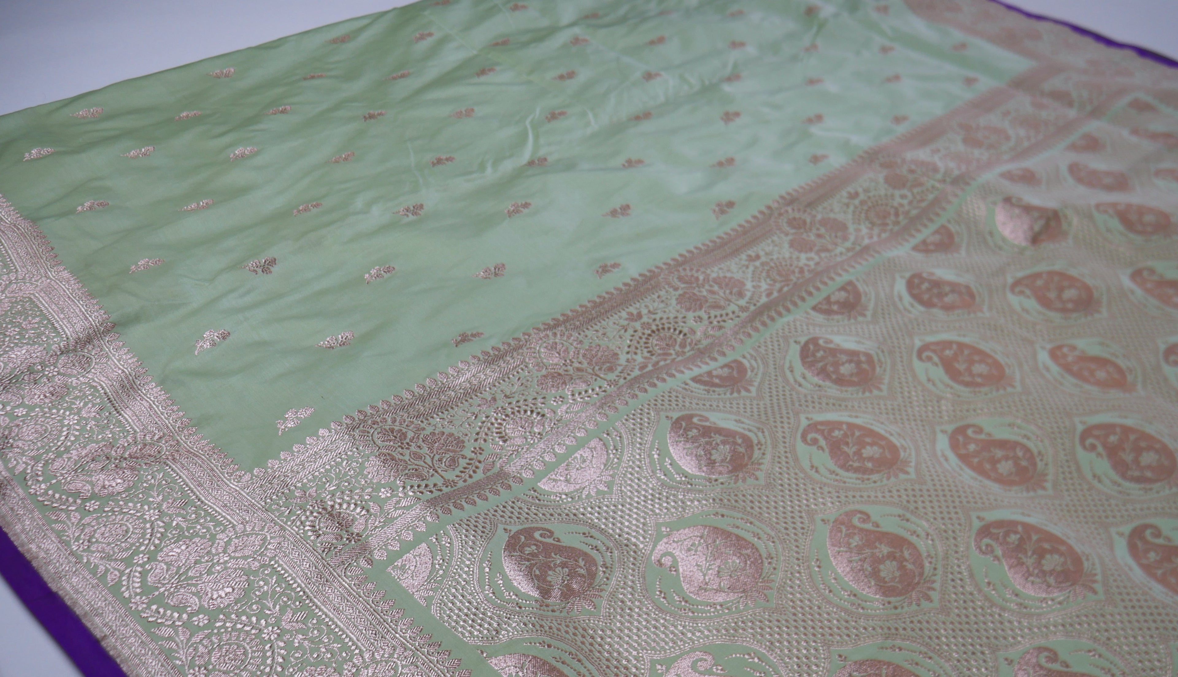 Banarasi Dusty Green Katan Satin Silk Saree