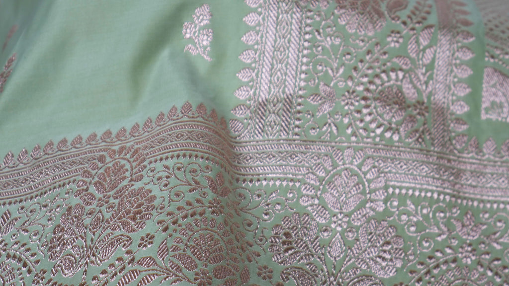 Banarasi Dusty Green Katan Satin Silk Saree