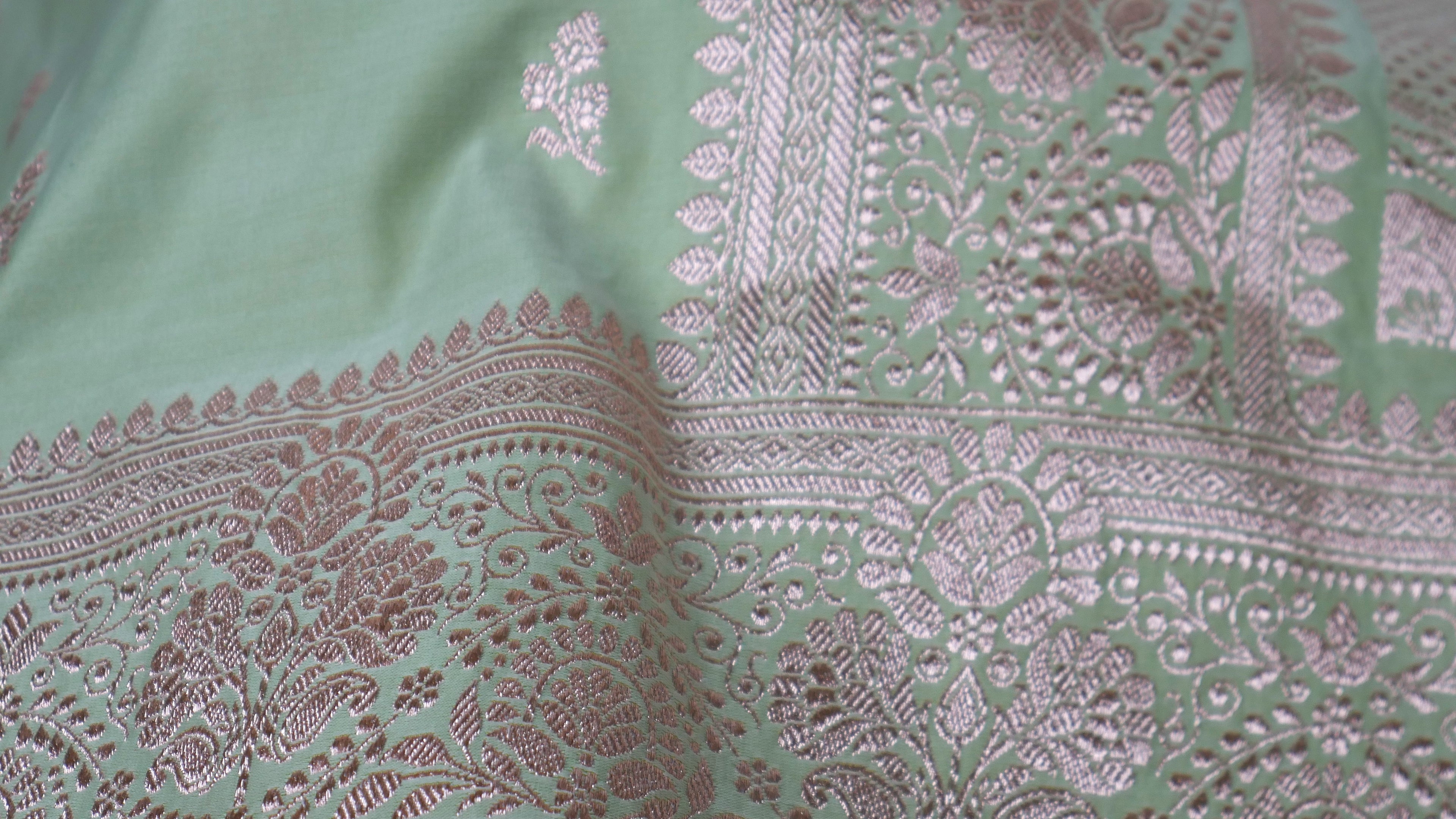 Banarasi Dusty Green Katan Satin Silk Saree