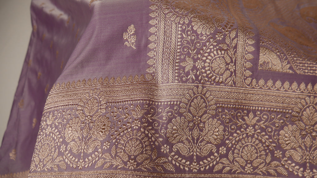 Banarasi Dusty Pink Katan Satin Silk Saree