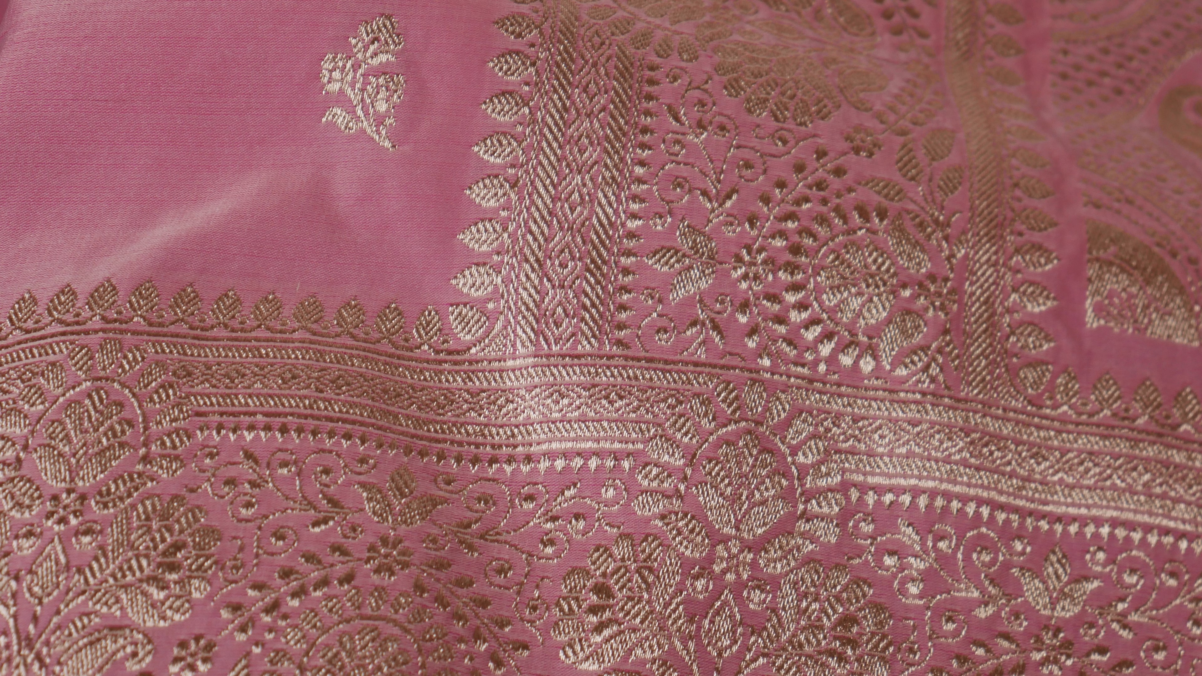 Banarasi Light Pink Katan Satin Silk Saree
