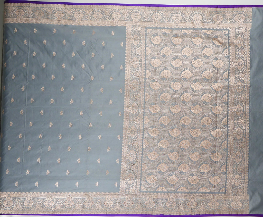 Banarasi Dusty Grey Katan Satin Silk Saree