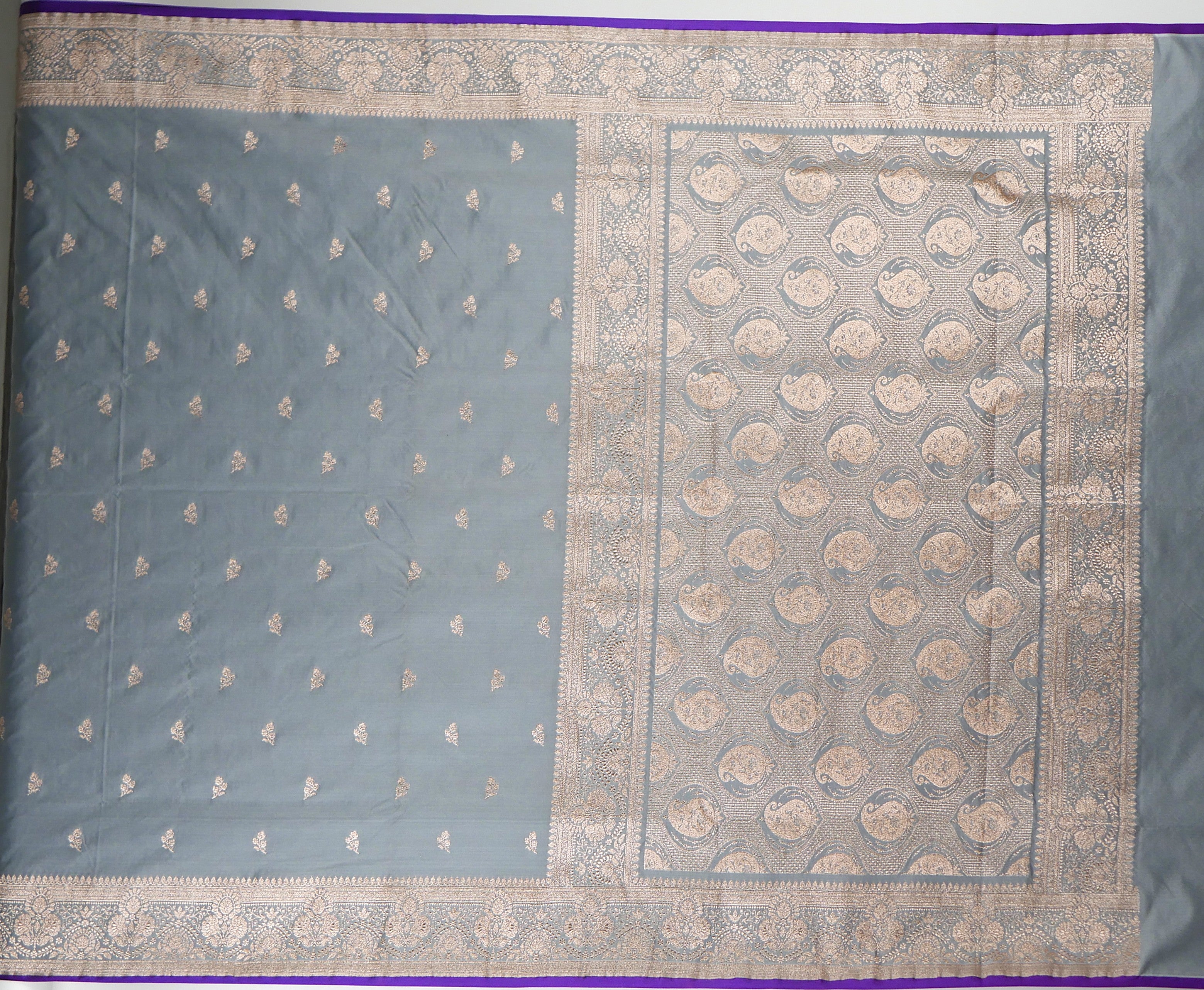 Banarasi Dusty Grey Katan Satin Silk Saree