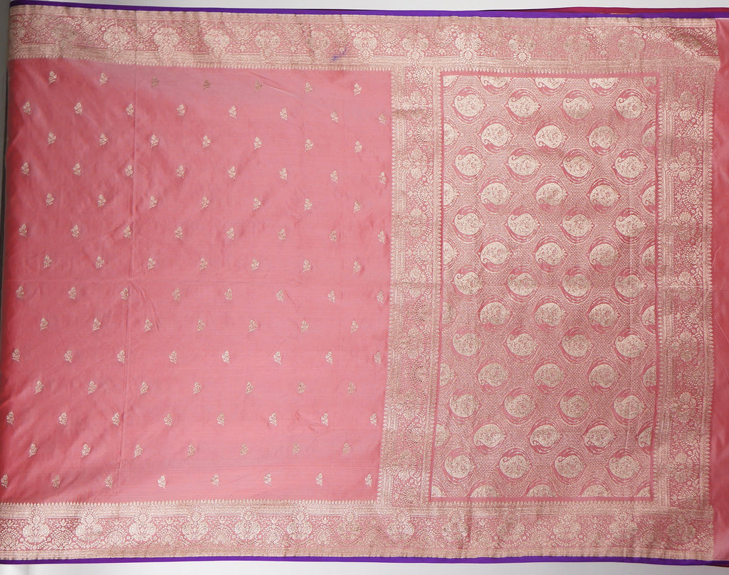 Banarasi Dusty Peach Katan Satin Silk Saree