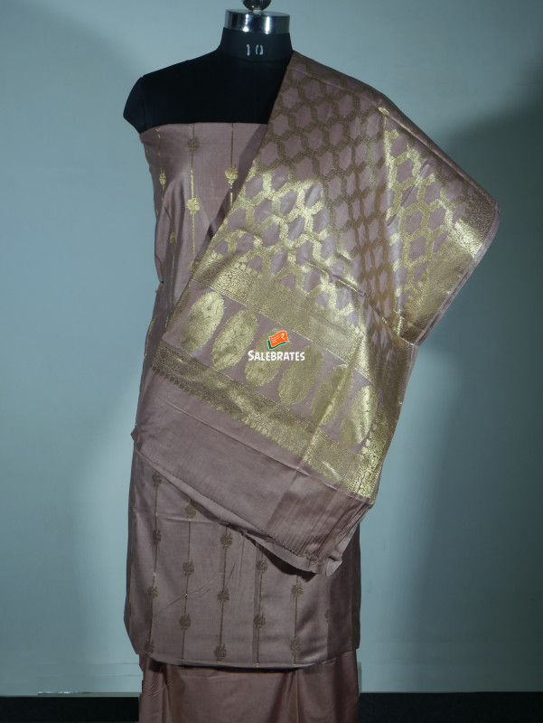 LIGHT CHOCOLATE BANARASI UNSTITCHED SUIT WITH HEAVY ZARI DUPATTA